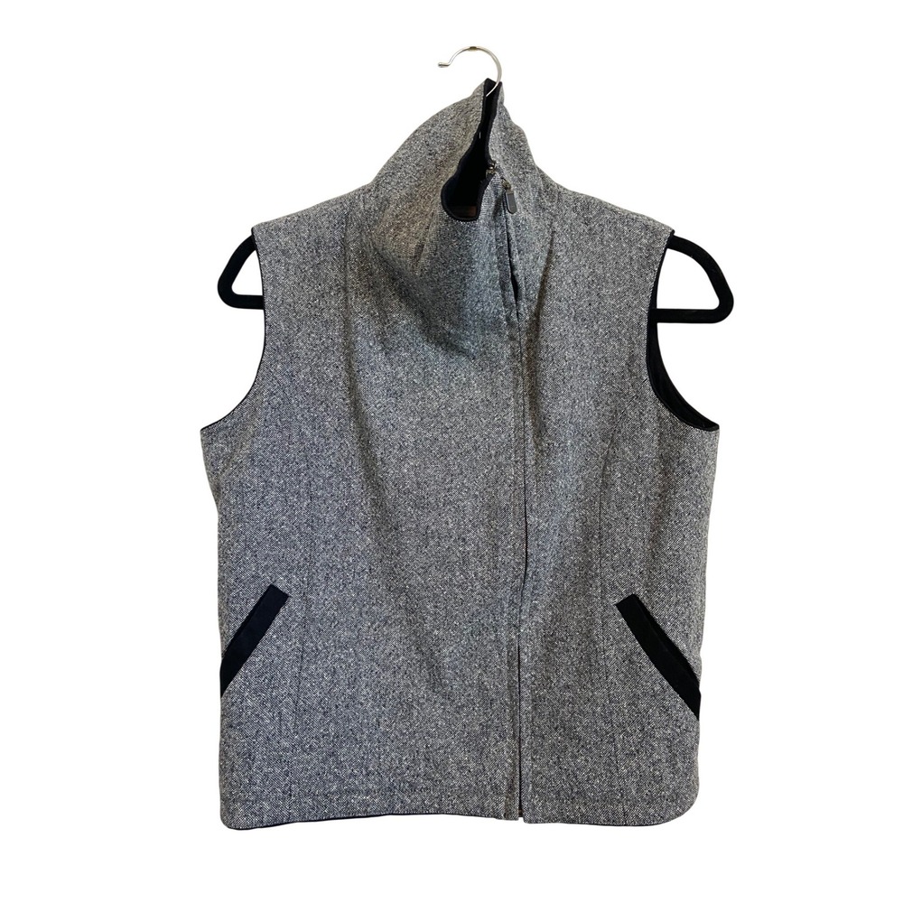 Pegah Anvarian Wool Tweed Asymmetrical Zip Funnel Neck Vest Grey Black Size‎ 4